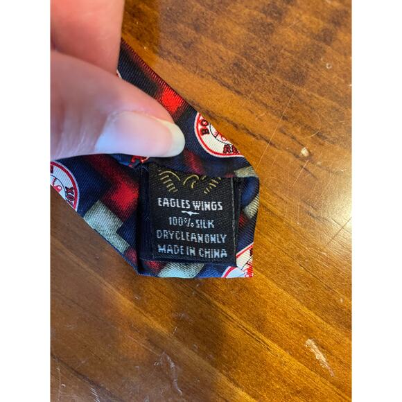 Eagles Wings All Silk Neck Tie Boston Red Sox Print Blue Red Sports Baseball - Picture 4 of 7